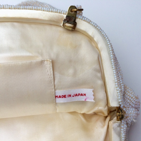 Vintage VTG Beaded Ivory Clutch Evening Handbag - Picture 6 of 8